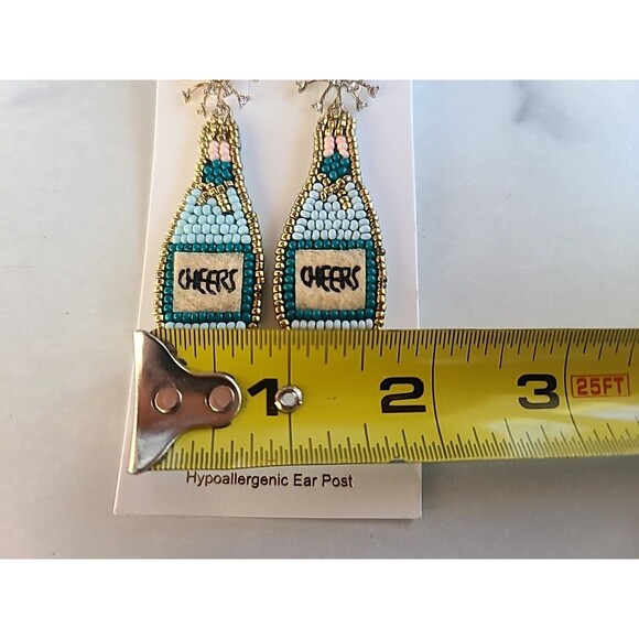 J.CREW Multi-color Earrings Champagne Bottle Beaded Cheers New On Orginal Card - Picture 7 of 10